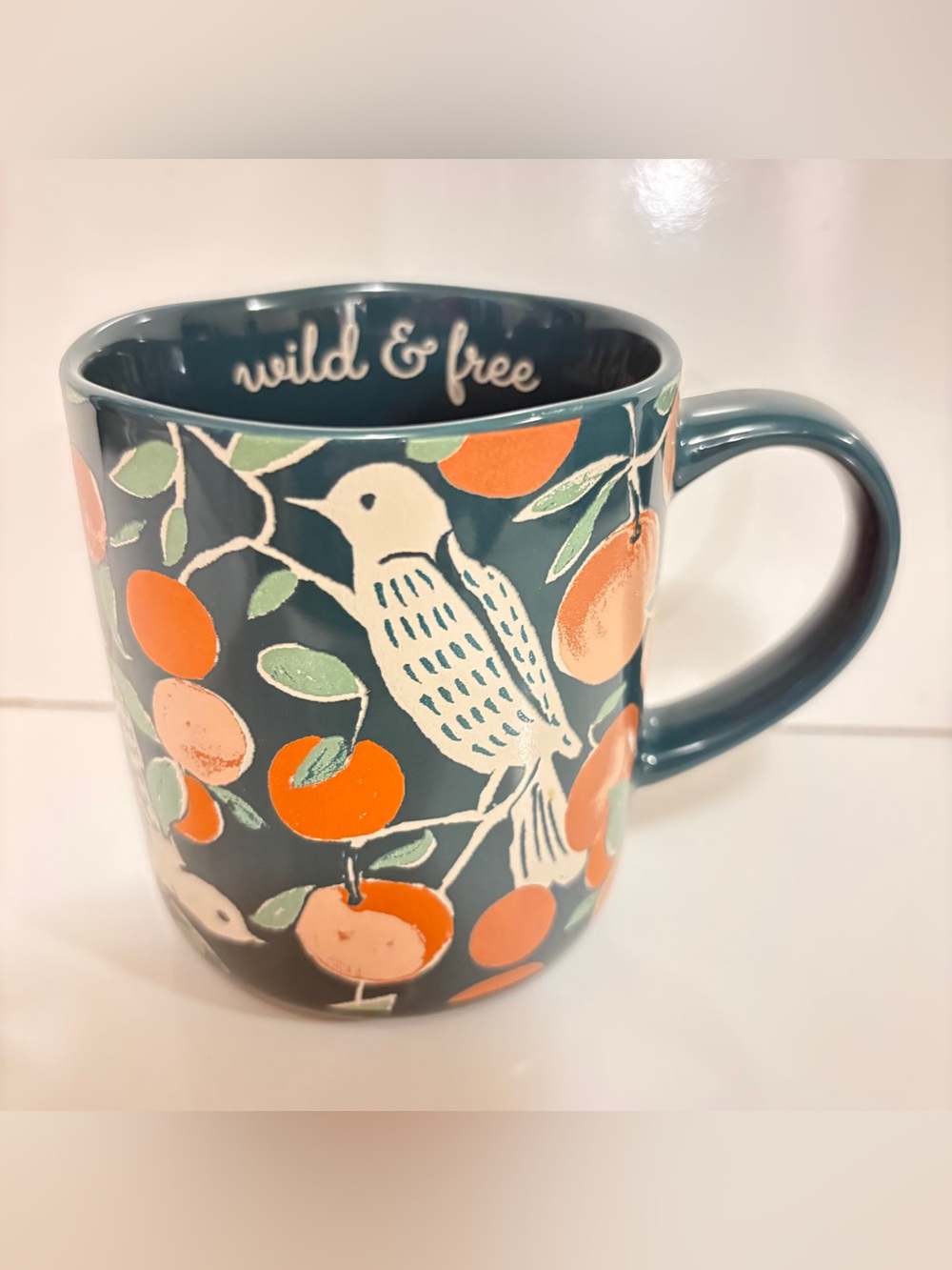 "Wild and Free" Coffee Tea Mug Cup 16 Oz Opalhouse Birds Branches Fruit